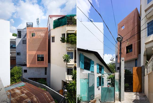 Thiết kế nhà phố 4 tầng với mặt tiền gạch đỏ ở Sài Gòn (1)