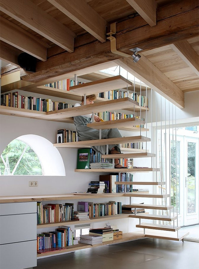 Các thiết kế cầu thang tích hợp kệ sách dành riêng cho hội “mọt sách” - Nhà Đẹp Số (4)