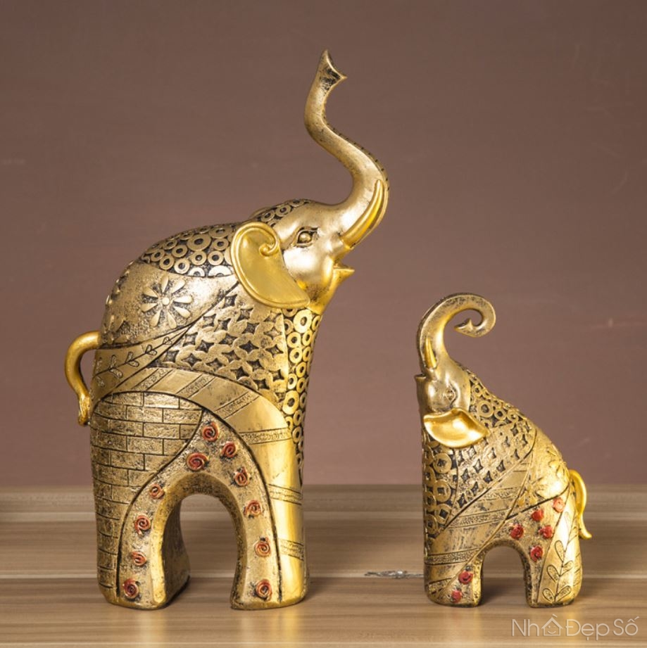 Bộ tượng voi vàng mẹ và con NDS175