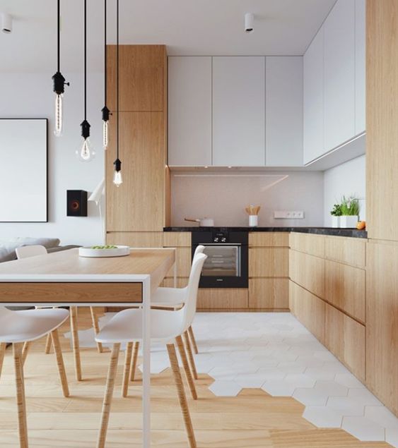 [BST] Tủ bếp màu trắng kết hợp vân gỗ hiện đại tuyệt đẹp 47