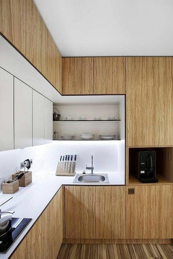[BST] Tủ bếp màu trắng kết hợp vân gỗ hiện đại tuyệt đẹp 52