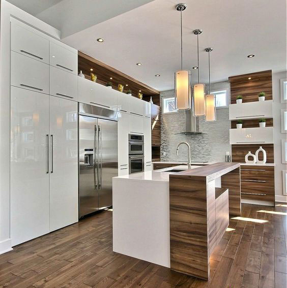 [BST] Tủ bếp màu trắng kết hợp vân gỗ hiện đại tuyệt đẹp 34