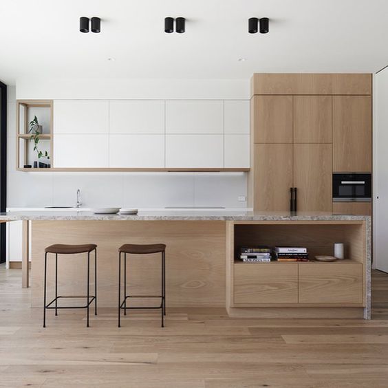 [BST] Tủ bếp màu trắng kết hợp vân gỗ hiện đại tuyệt đẹp 43