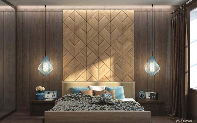 một phòng ngủ với đại đa phần nội thất được làm từ chất liệu gỗ