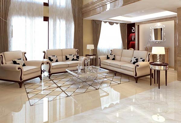 Gạch ốp lát phòng khách được lựa chọn phù hợp sẽ tăng tính thẩm mỹ cho không gian.