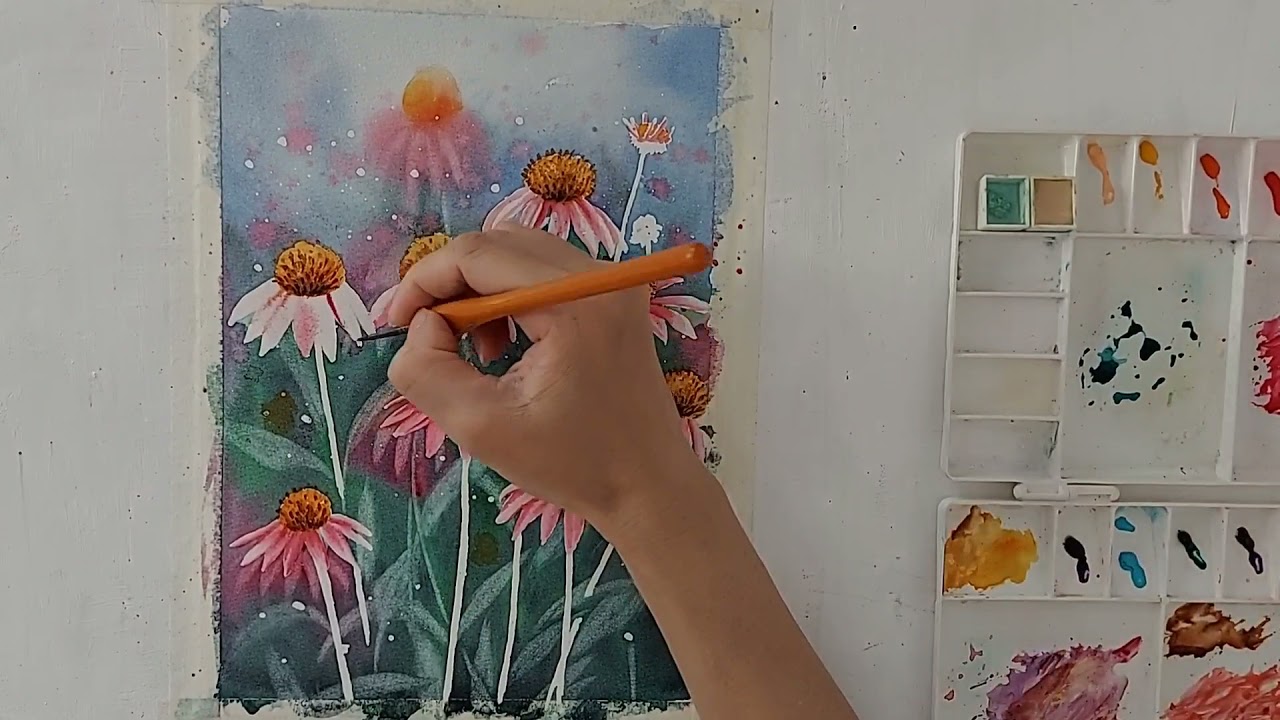 Vẽ hoa cúc bằng màu nước