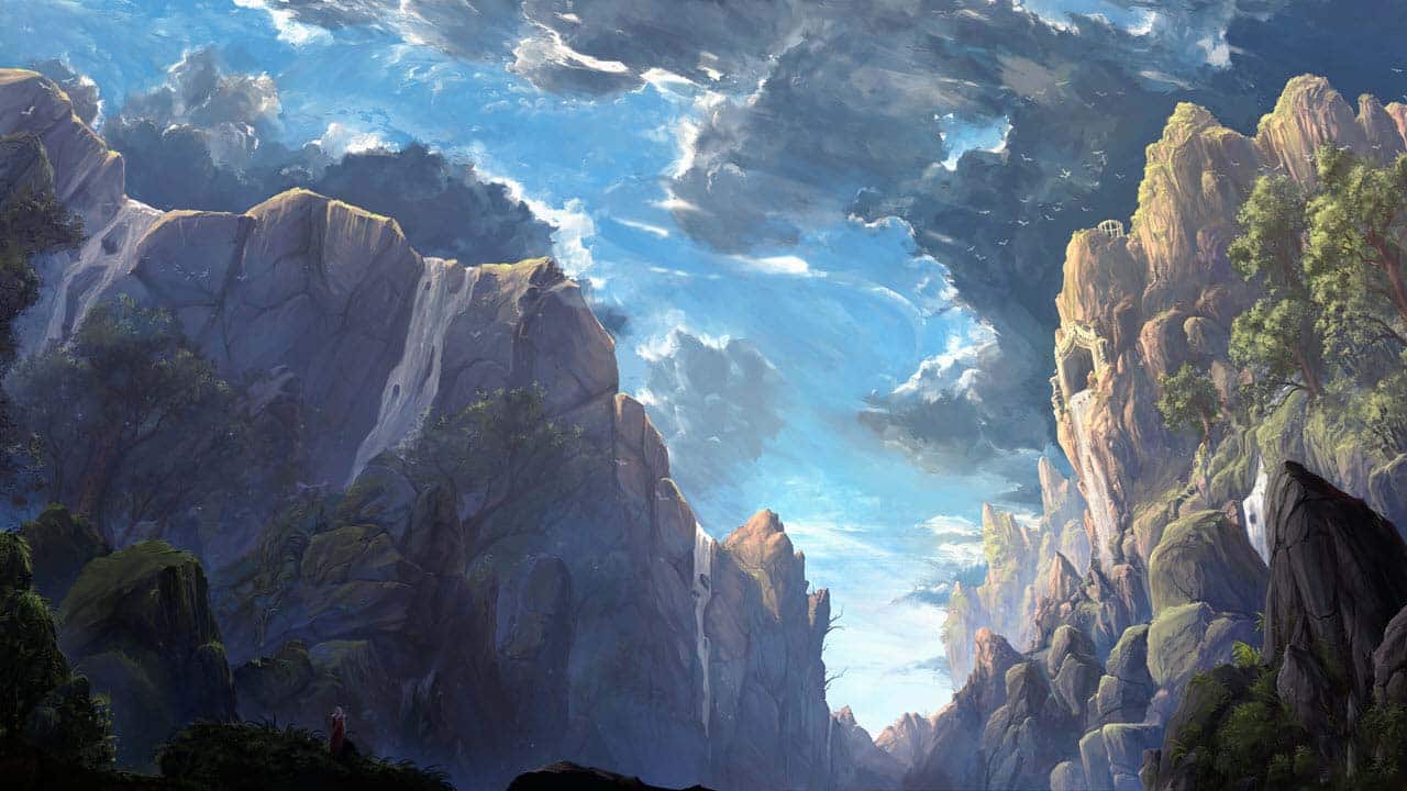 Hình vẽ anime mây núi trùng điệp gập ghềnh