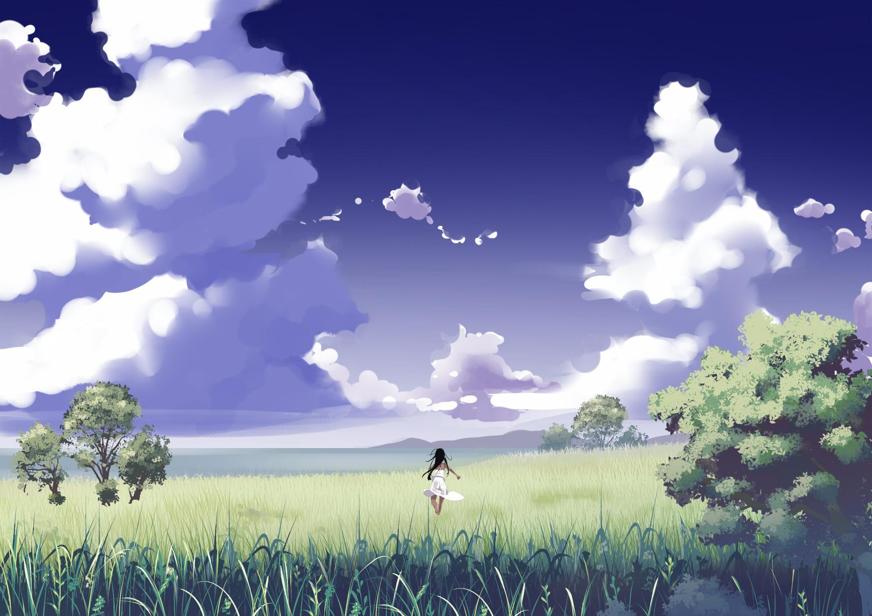 Hình ảnh anime chạy về phía bầy trời đầy gió
