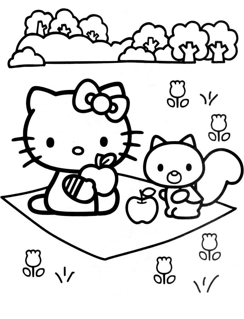 Tranh tô màu Hello Kitty chú mèo đáng yêu