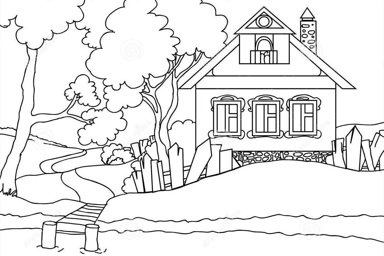 Hình vẽ ngôi nhà cho bé tô màu