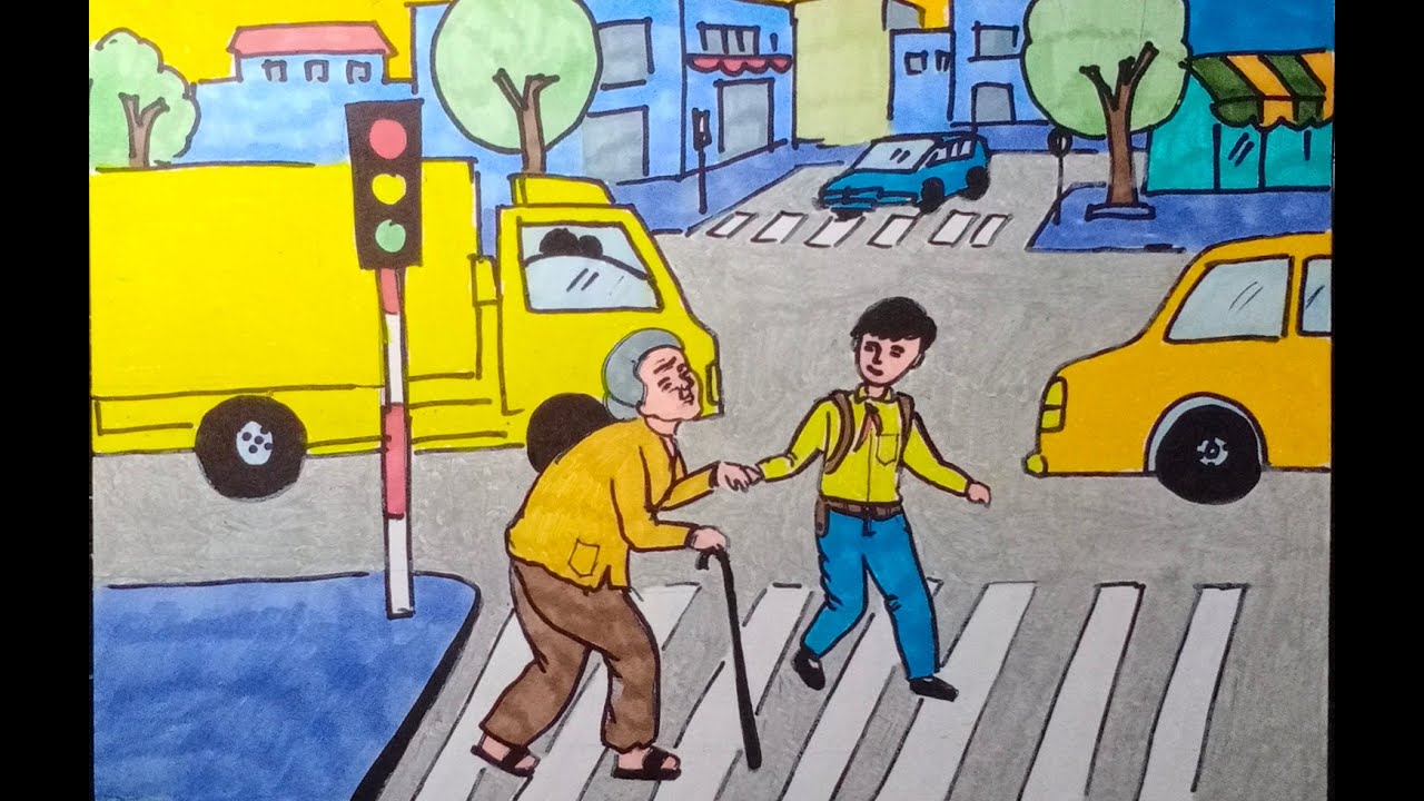 Vẽ tranh đề tài an toàn giao thông đẹp nhất